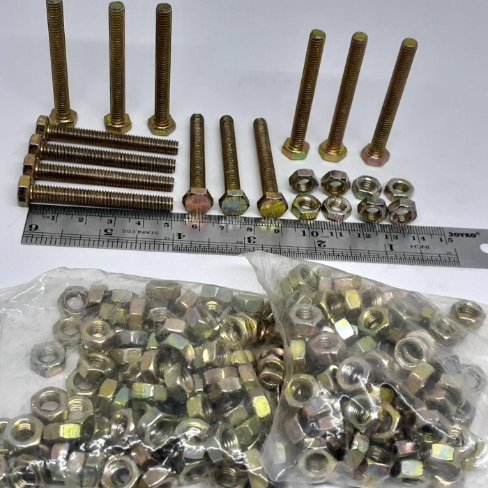 BAUT MUR M6X50 PANJANG 5CM/ BAUT MUR KUNING  M6 X 50 KUNCI 10
