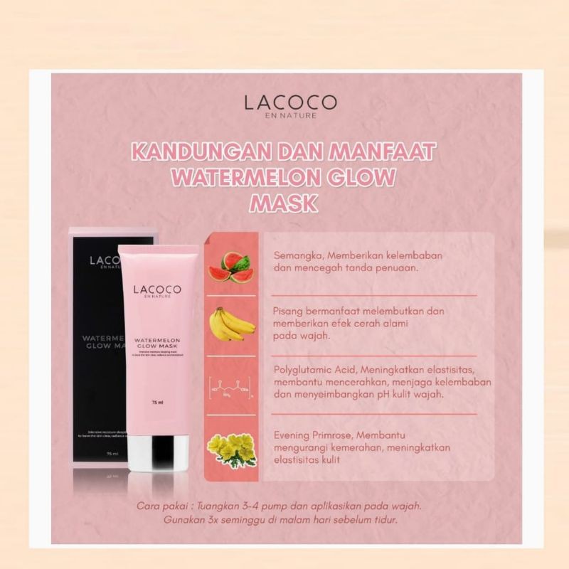 Lacoco Watermelon Glow Mask Original Sleeping Mask Cream Masker Malam BPOM Aman