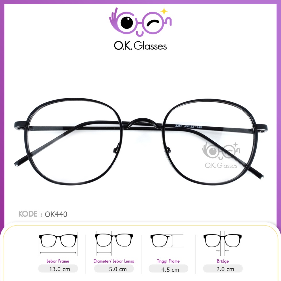 Frame Kacamata OK Glasses OK440 Full Black Korea Pria / Wanita Bisa Request Minus Photocromic Anti B