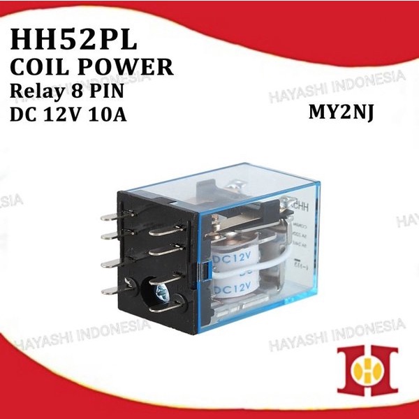 Relay 8 PIN Kaki 8P Coil Power DPDT Rilay LY2 LY2N MY2NJ DC 12V 10A