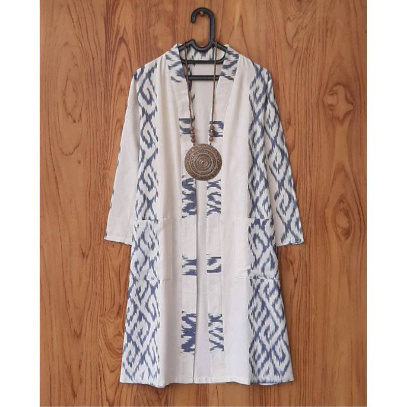 LONG OUTER/LONG CARDY UNIK BAHAN TENUN BLANGKET/ ATASAN TENUN BLANGKET/OUTER ETNIK