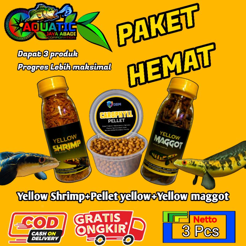[PAKET HEMAT] Progres Yellow Pigment Yellow Shrimp+Pellet Carophyll+Yellow Maggot