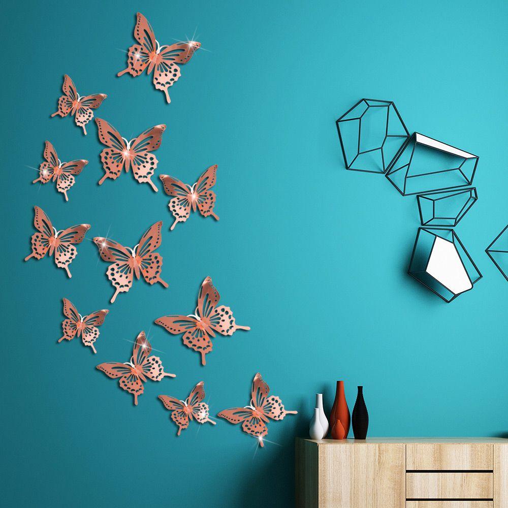 Populer 12pcs /set 3D Butterfly Stiker 12pcs /set Perlengkapan Dekorasi Rumah Pesta Wall Art