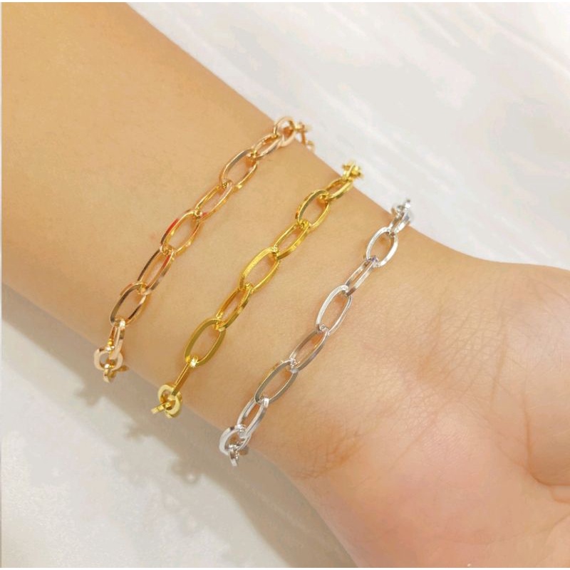 GELANG RANTAI POLOS TITANIUM STEEL GOLD DAN ROSE GOLD ANTI KARAT SIMPEL