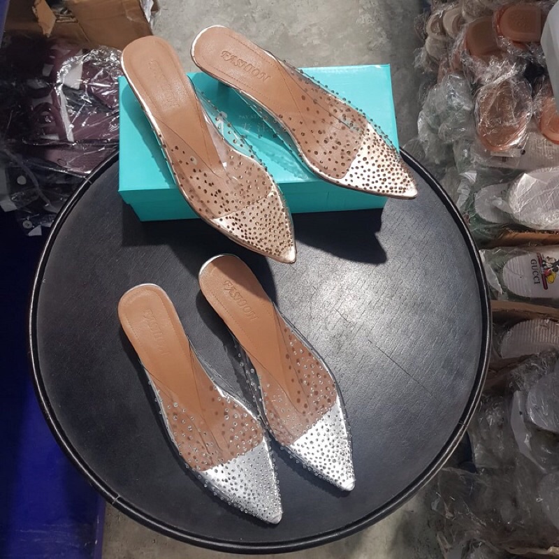 SG0201 syafniegalery sendal peri transparan tumit rendah sendal pesta sepatu wanita