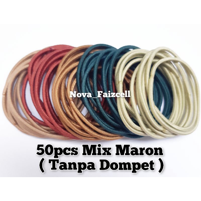 50pcs / 100pcs + pouch ikat rambut karet polos warna-warni dewasa import ala korea-50pcs Mix Maron