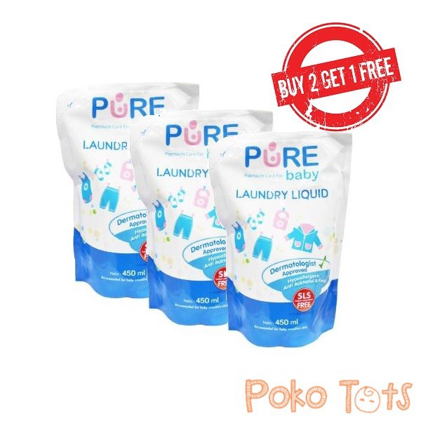 2 BONUS 1 Pure Baby Laundry Liquid 450ml Detergent Cair Paket isi 3 Deterjen WHS