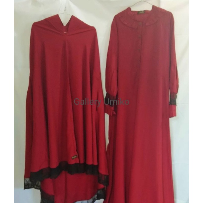 Set Gamis khimar umiko bolong tangan, set umiko renda bolong tangan,khimar wolfis murah