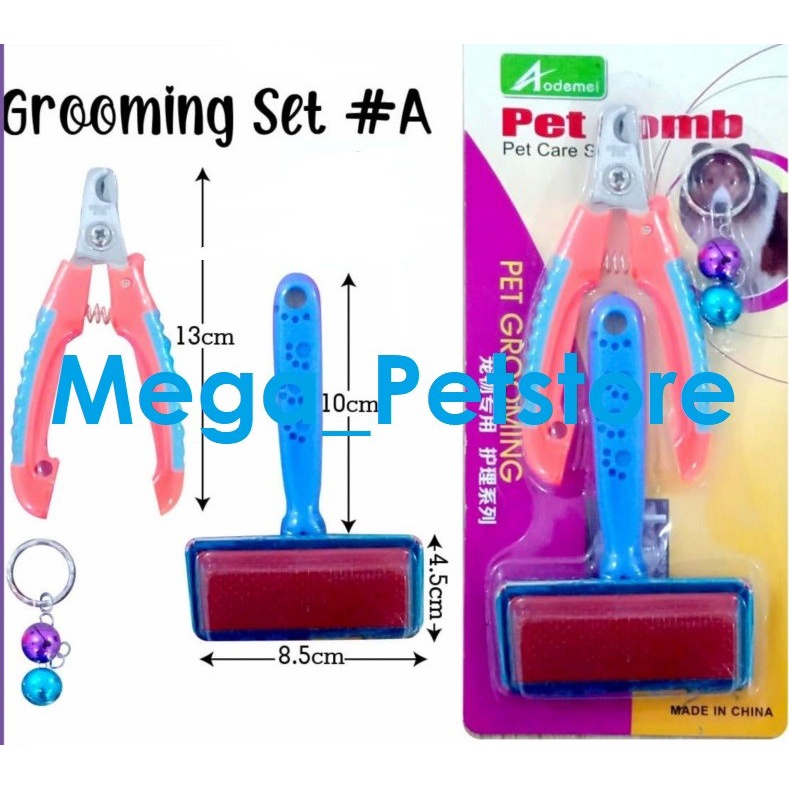 Sisir grooming full set gunting kuku sikat kawat lonceng anjing kucing impor china