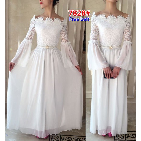 unix  long dress pesta cewek-dress brukat wanita-long dress sabrina flower casual-baju import