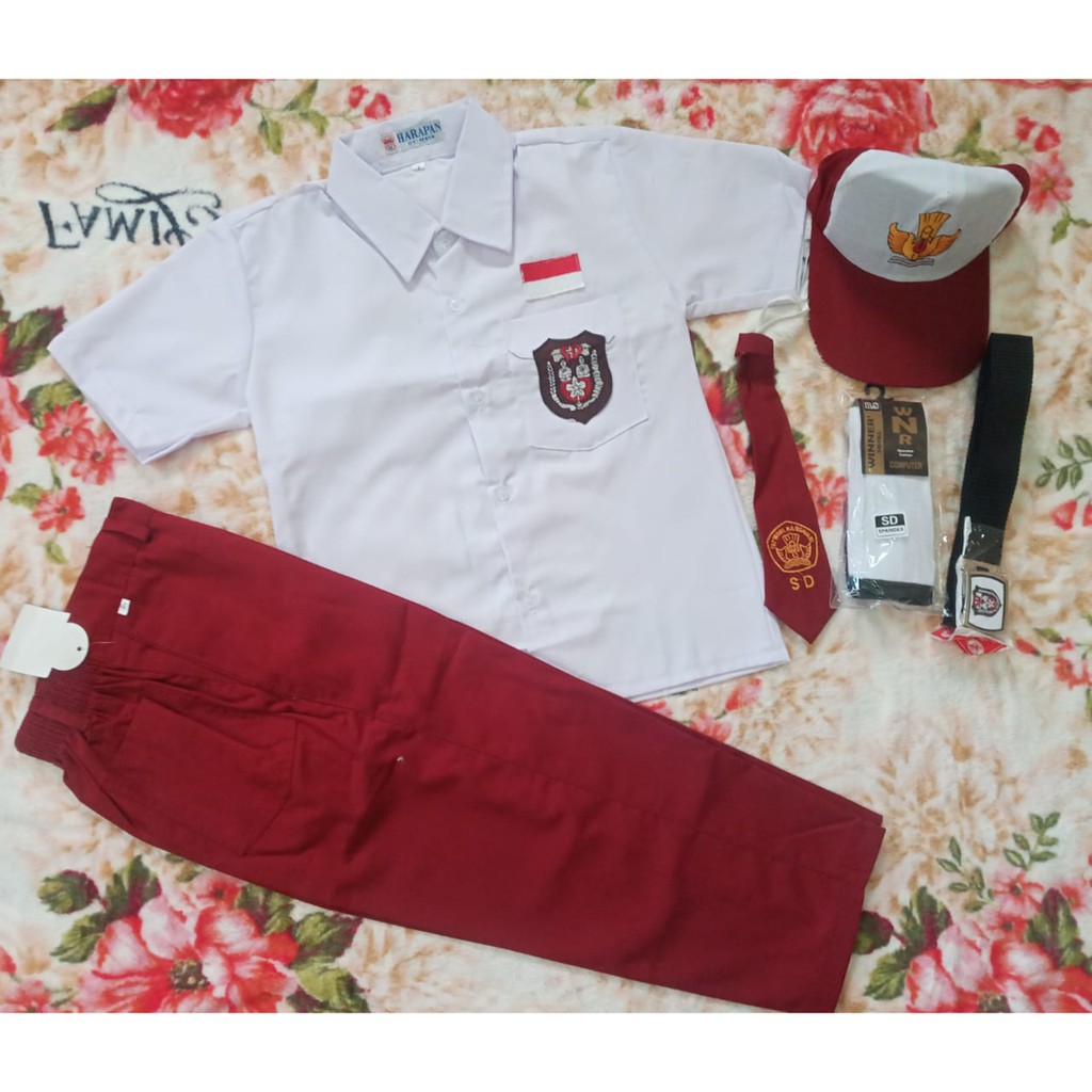 Set Seragam Sekolah SD Merah Putih Baju Pendek Celana Panajang