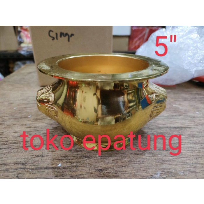 Tempat Bakar Dupa - Hio Lo / Hiolo/ Hiulo/ Hiu Lo - Kuningan - Kepala Singa - 5 Inch