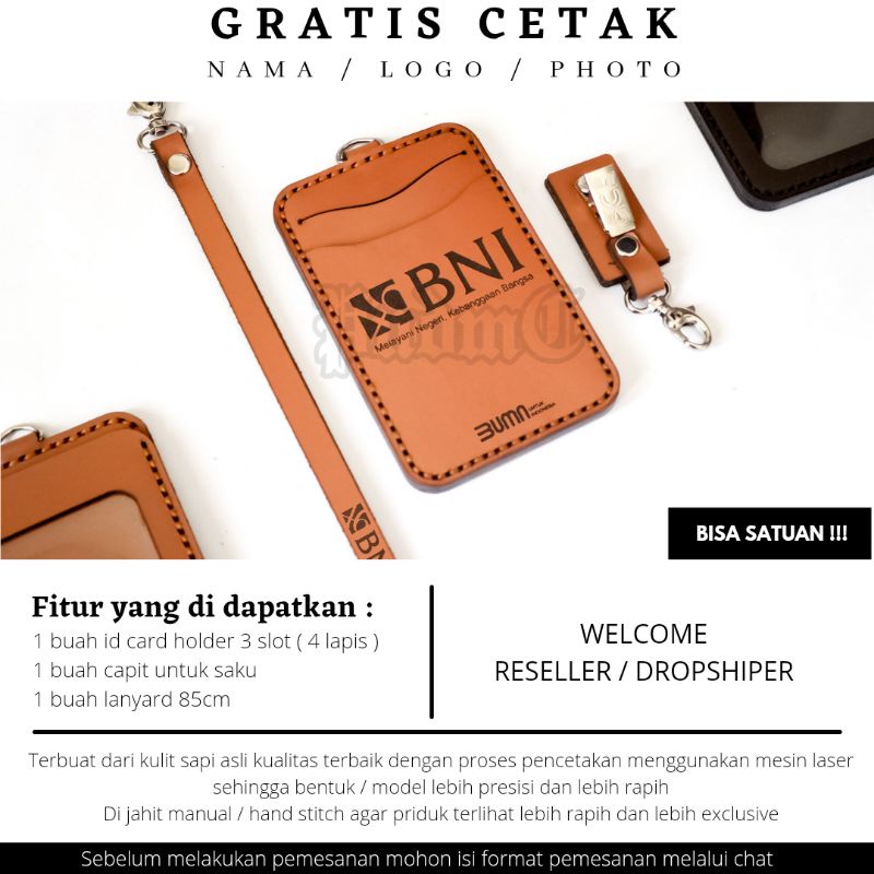 

Terlaris ✨ - Name Tag Id Card Holder Kulit Custom Premium Gratis Cetak Nama dan Logo3.1.23