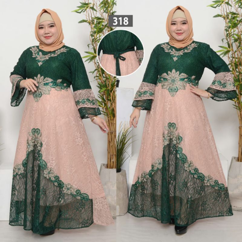 Megaxus88/gamis pesta /gamis mewah brukat kombinasi 318 (N8G8) Promo Gratis Ongkir Rayon Jubah Turke