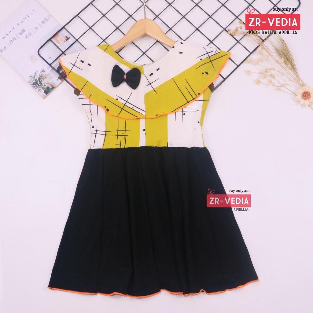 Dress Evelin uk 3-4 Tahun / Baju Anak Perempuan Atasan Model Dres Cewek Gaun Pesta Motif Polos Bunga