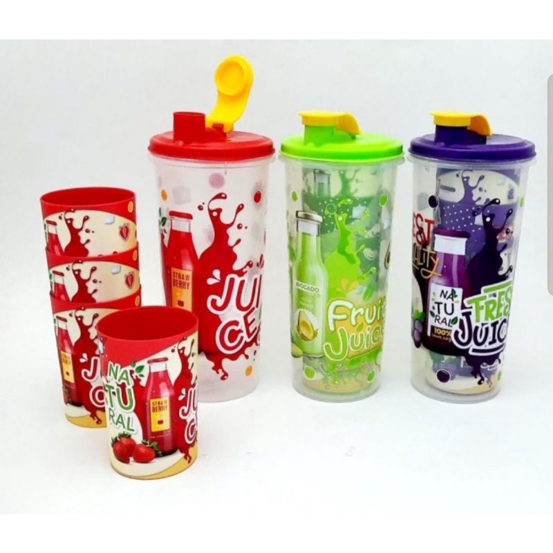 Botol Tumbler Set Gelas Fresh Juice 5 in 1 sealware (1 botol+ 4 gelas)