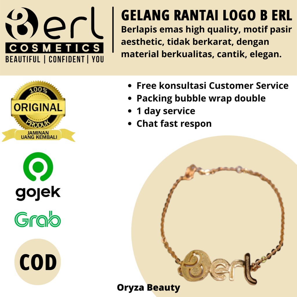 Gelang Rantai Logo B ERL Fasion Wanita Gelang Emas Gelang Cantik Anti Alergi