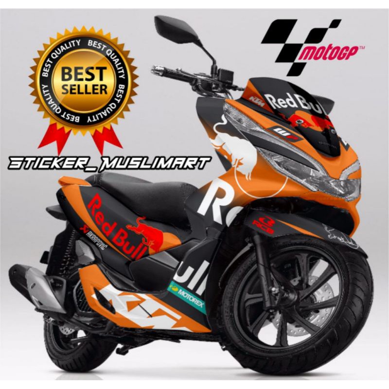 Decal Sticker PCX 150 motif Redbull variasi full body Fullset warna orange jingga
