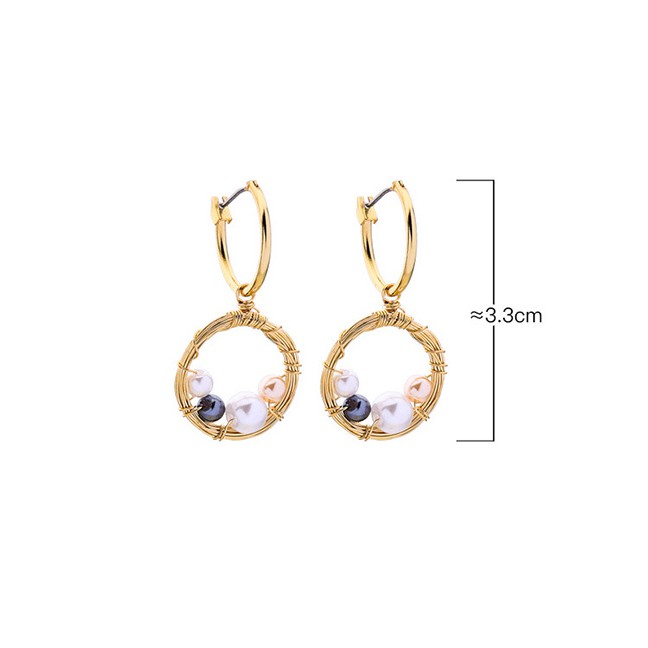 LRC Anting Tusuk Fashion Gold Openwork Geometric Circle Pearl Earrings F95528