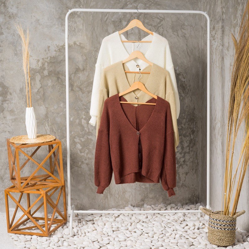 Lila Crop Cardigan Rajut Premium Tebal Cardigan Kancing Oversize-2