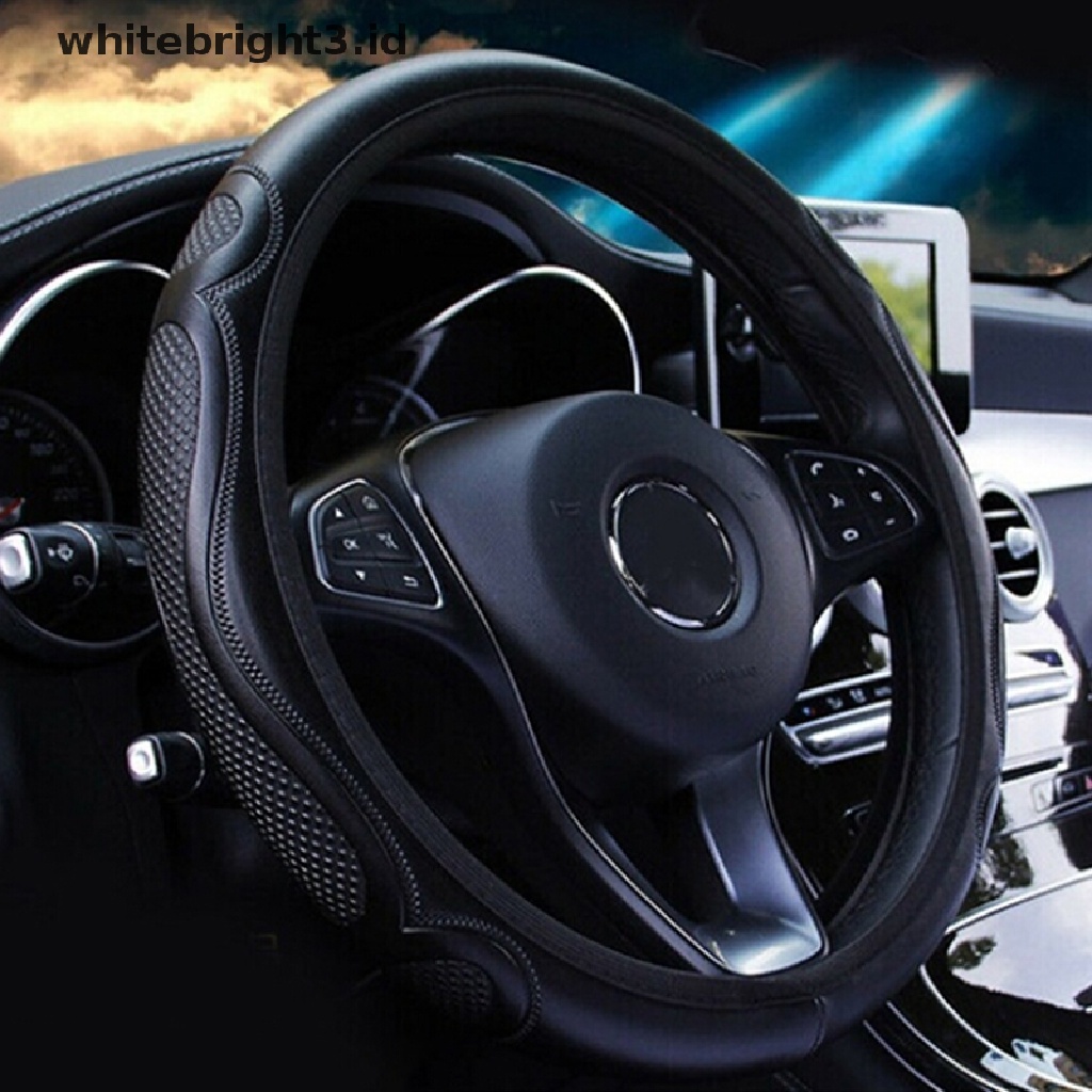 {whitebright3.id} Universal Auto Car Steering Wheel Cover Leather Breathable Anti-slip 38cm ,