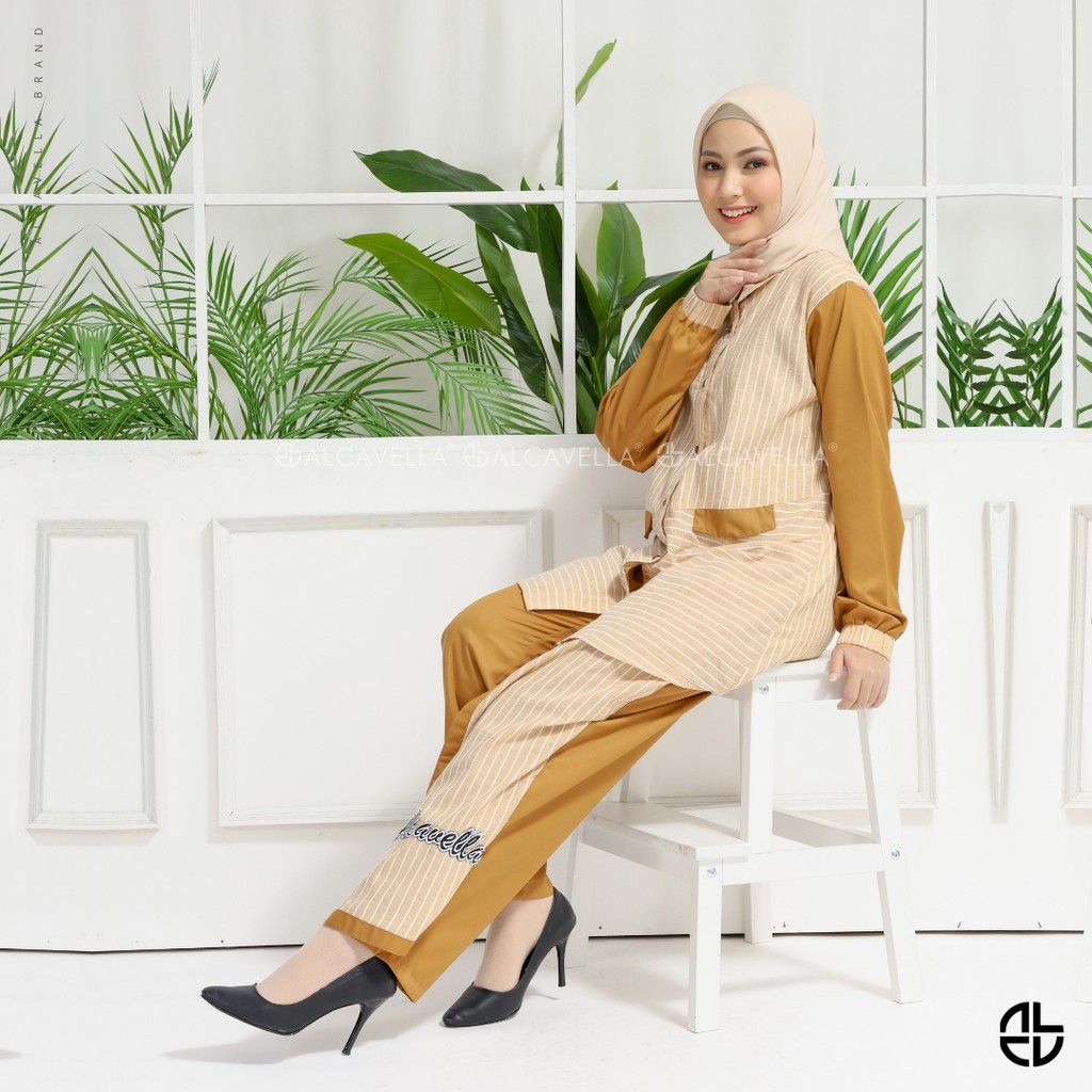 BAJU CELANA STRIPES ALCAVELLA ONESET DAILYWEAR ALL SIZE M XL - TUNIK 2 WARNA CANTIK BUSUI FRIENDLY