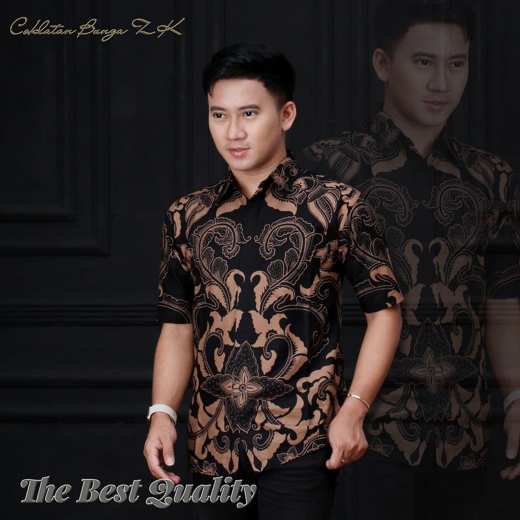 Terlaris Batik HRB026 Kenongo Hem Kemeja Batik Pria Lengan Pendek  Katun Primis Halus M L XL