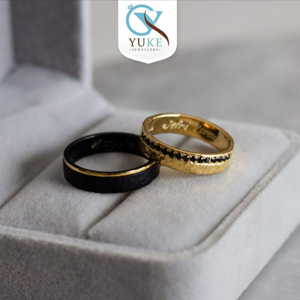 Cincin Kawin Cincin Couple Bahan Silver/Perak Black & Gold Finishing