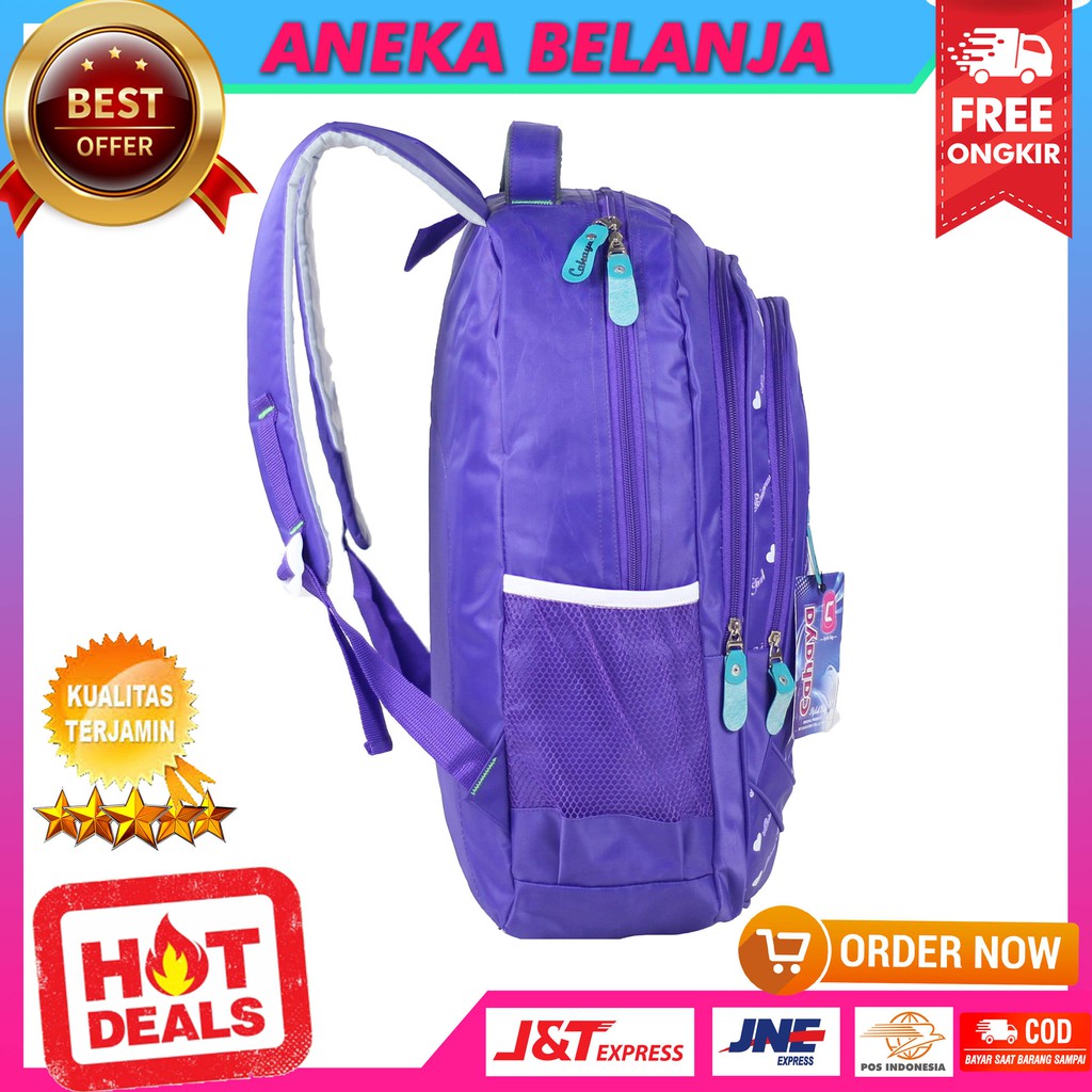 Tas Gendong Cahaya Princess Ungu Ransel Sekolah SD SMP Free Raincover Tas Sekolah Cewek Berkualitas