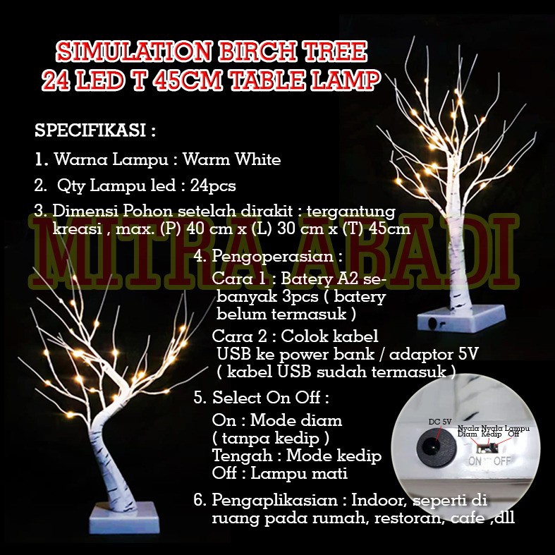 Dekorasi Lampu Tidur / Meja Ranting Pohon LED / Simulation Birch Tree