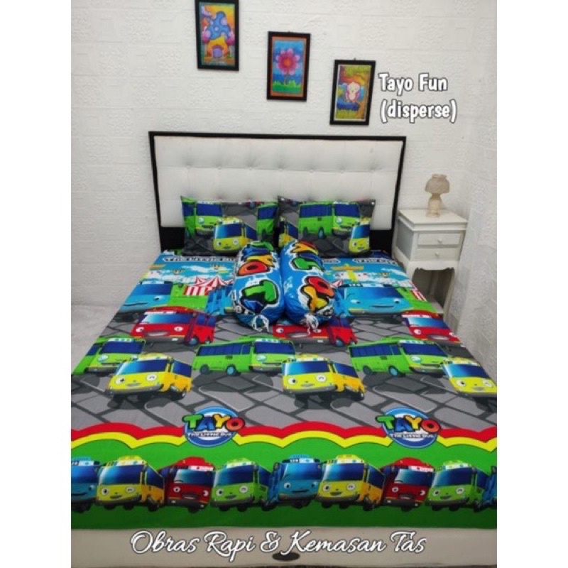 sprei karakter tayo / sprei motif anak bus tayo / sprei microtex