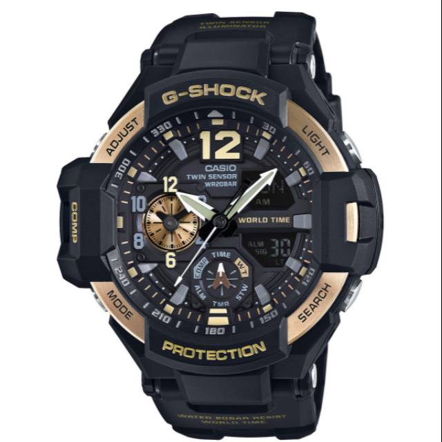 Casio G-shock GA-1100-9GDR
GRAVITYMASTER twin sensor an analog-digital Watch Gold black Original