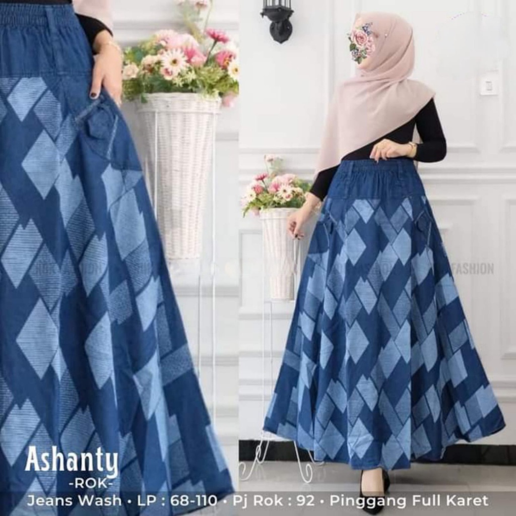 Orimoza Xandra Rok Jeans Panjang Kancing Depan Button Denim Skirt Snow-ASHANTY ROK JEANS