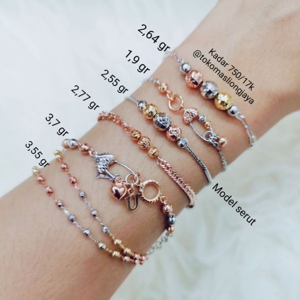 Gelang Candy Bola-Bola Emas Putih Kadar 750/17k Gelang Kombinasi Emas Kuning  &  Putih