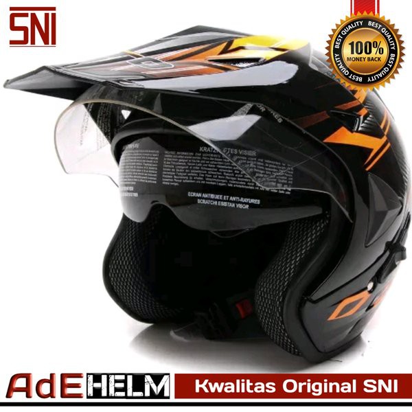 Turun Harga   Helm Dewasa WTO Helmet Motor Cross Hitam Oren Helm Motor Cross Helm Touring SNI helm