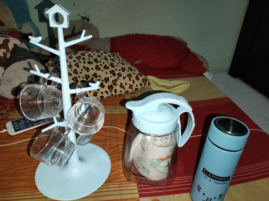 Teko Set Kaca + Rak Ranting / Elegant Kettle + 4 Cangkir Kaca