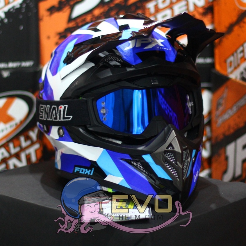 HELM JPX CROSS_FOX1 SERI X29 - SUPER BLACK + GOOGLE SNAIL (ONGKIR 2 KG) HELM JPX TERBARU