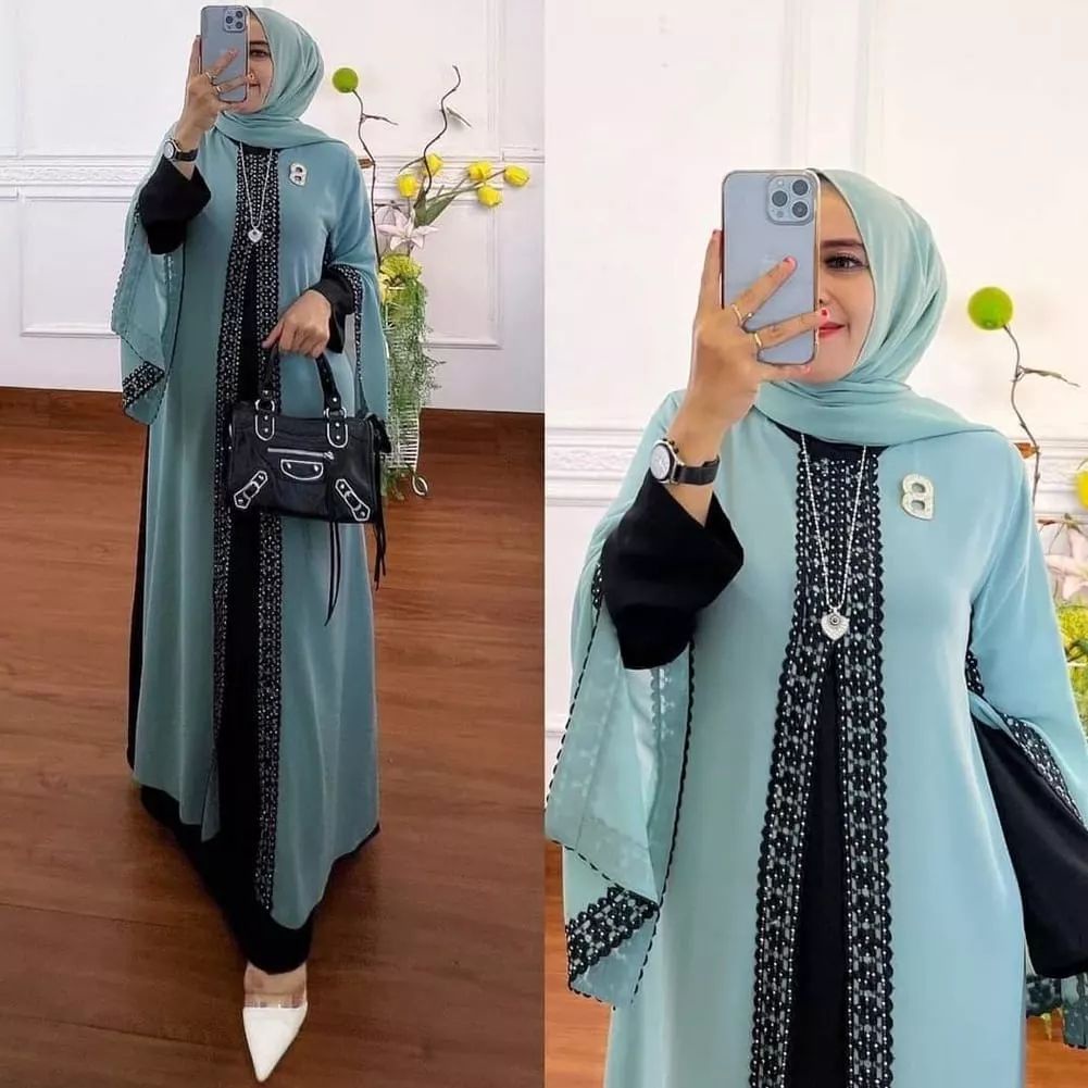 Nisa Arabian Abaya Bahan Ceruty Babydoll Full Furing Aplikasi Renda Ukuran M L XL / Abaya Turki Terb