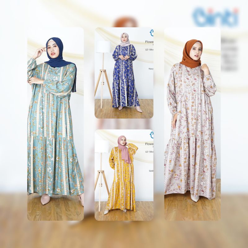 COD ORIGINAL BINTI FLOWER GAMIS JUMBO BIGSIZE LD 130 GEBY ISLAN WINNA KATUN VISCOSE FIT XXXL GAMIS MUSLIM BIGSIZE MOTIF bunga