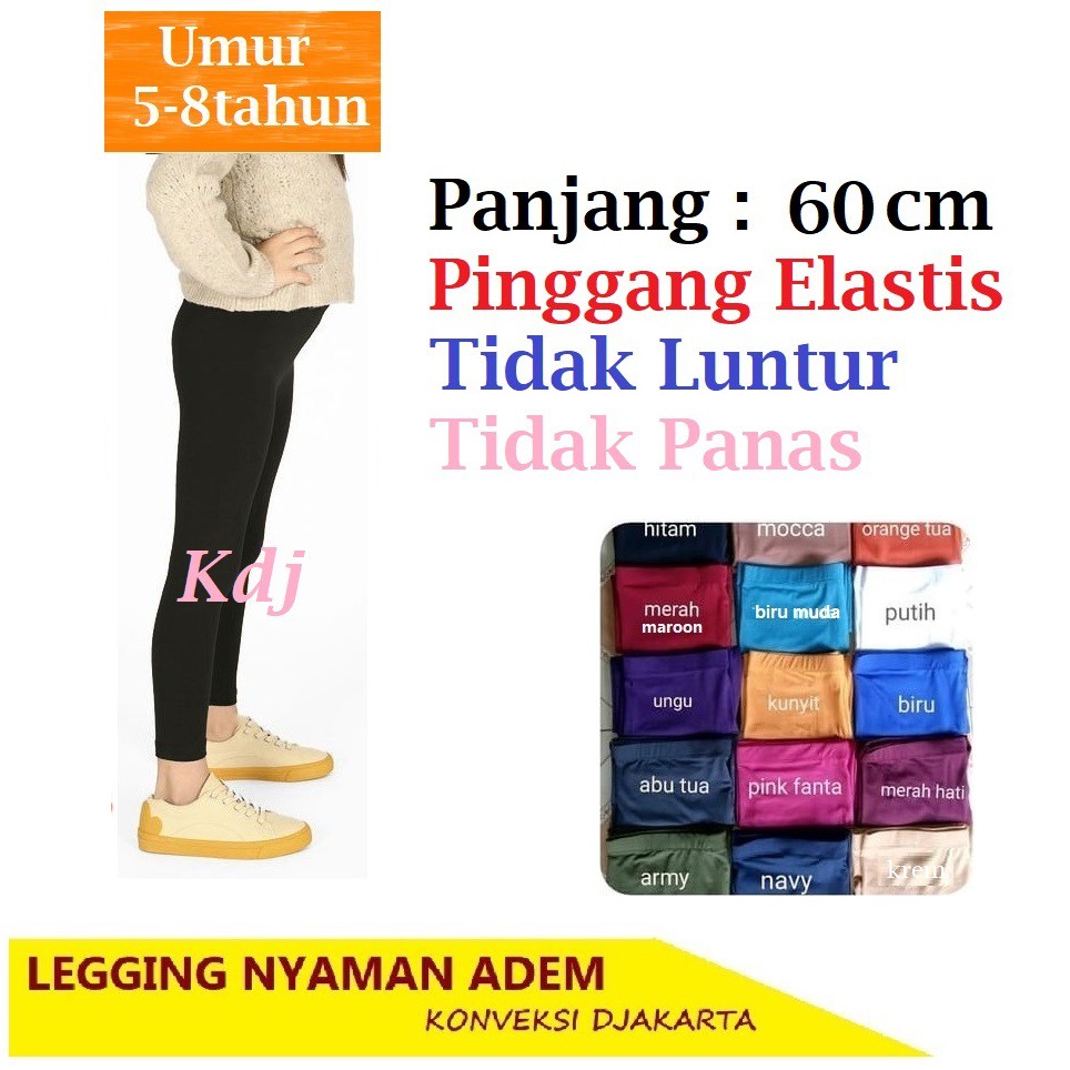 Legging dan strit Anak Perempuan Umur 5-12 Tahun Cln Panjang Spandek Jersey Size fit Leging Lejing Anak