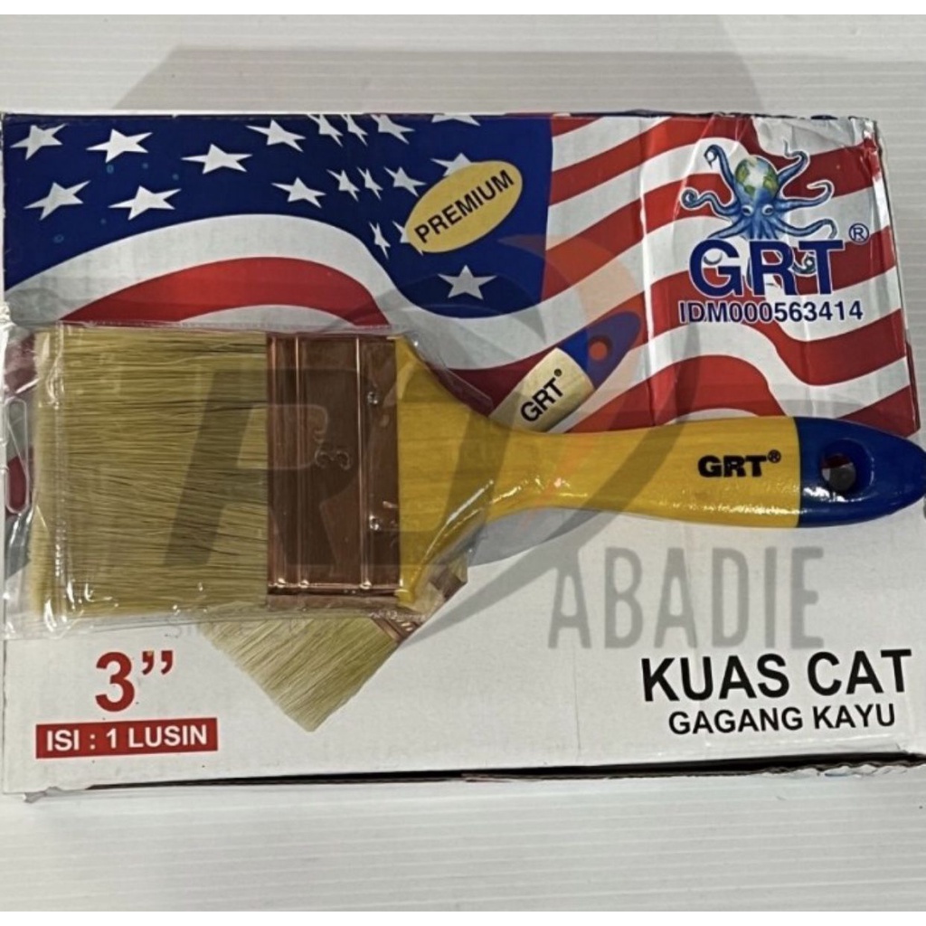 [12PCS] GRT PREMIUM Kuas Cat 633 Minyak Tembok Bulu GG Kayu Tebal Uk Lengkap 3 inch