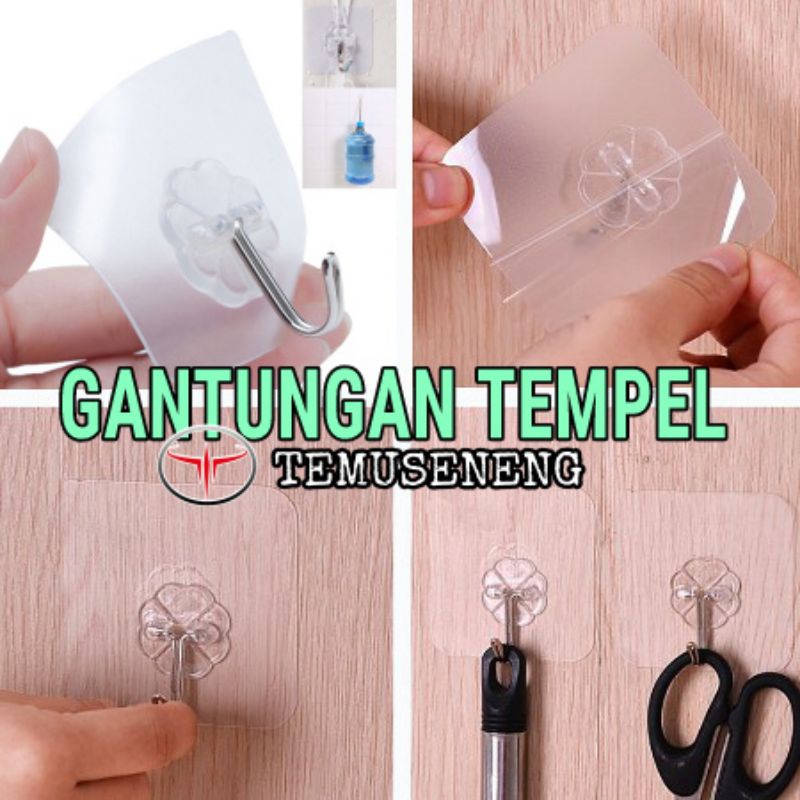 Gantungan Tempel Tembok Dinding Cantelan Gantungan Besi Perekat Bening Hook Hanger Kamar Mandi Dapur