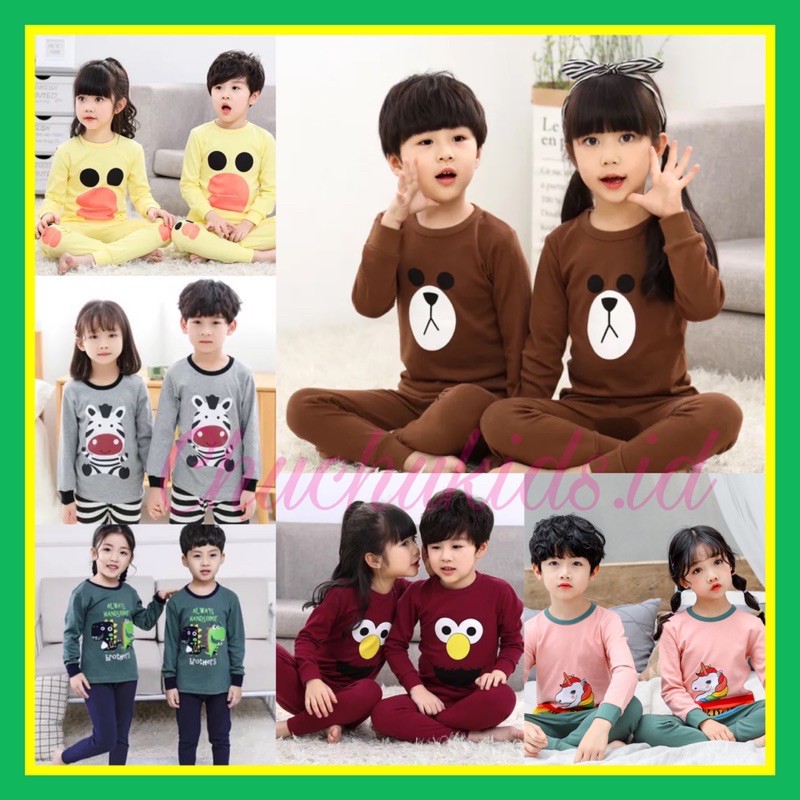 Piyama tidur anak, Setelan baju celana tidur anak cowok cewek elmo, brown import