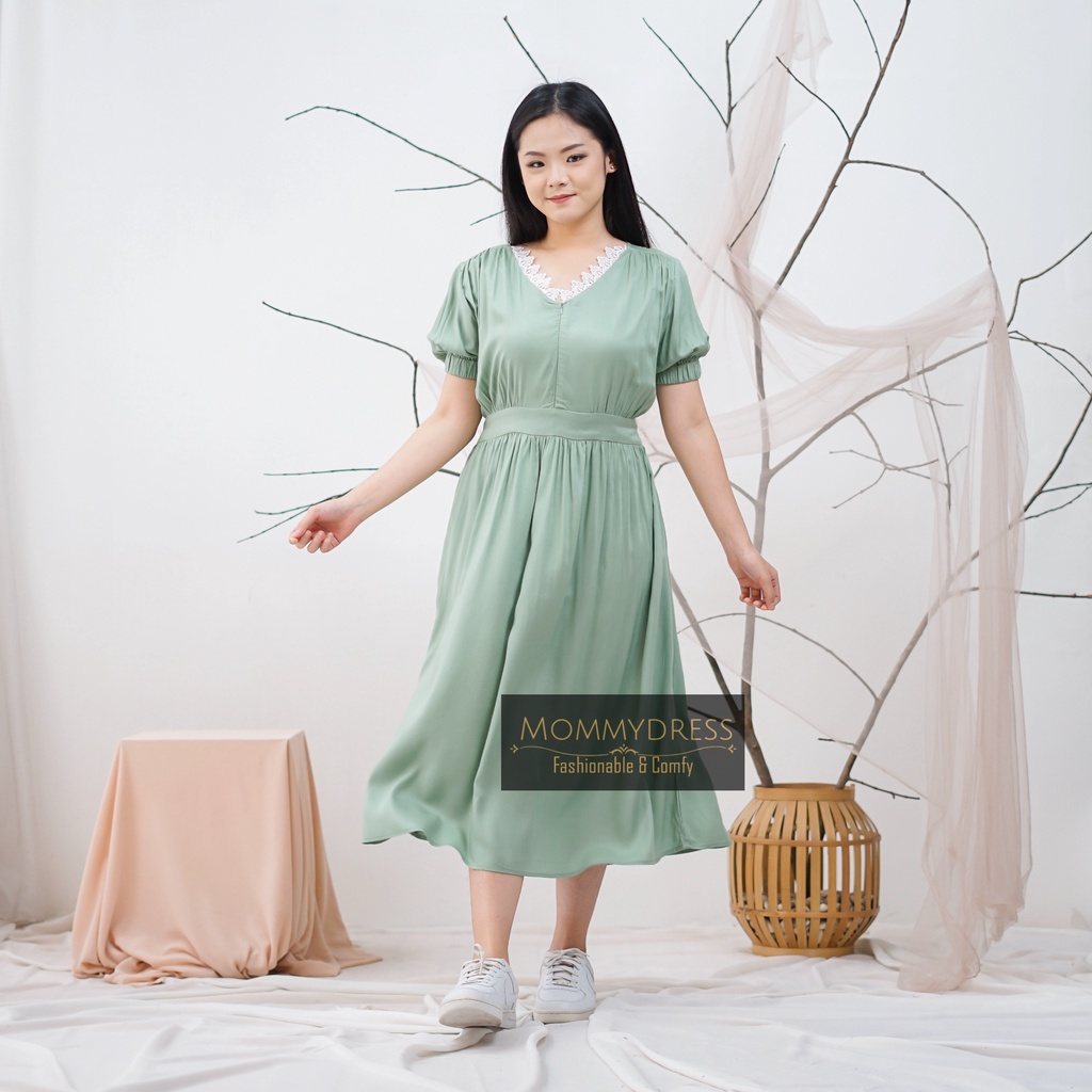 Midi Dress Korea Momza Dress by Mommydress Midi Dress Warna Tosca Korean dress Fit to L XXL Dress Ko