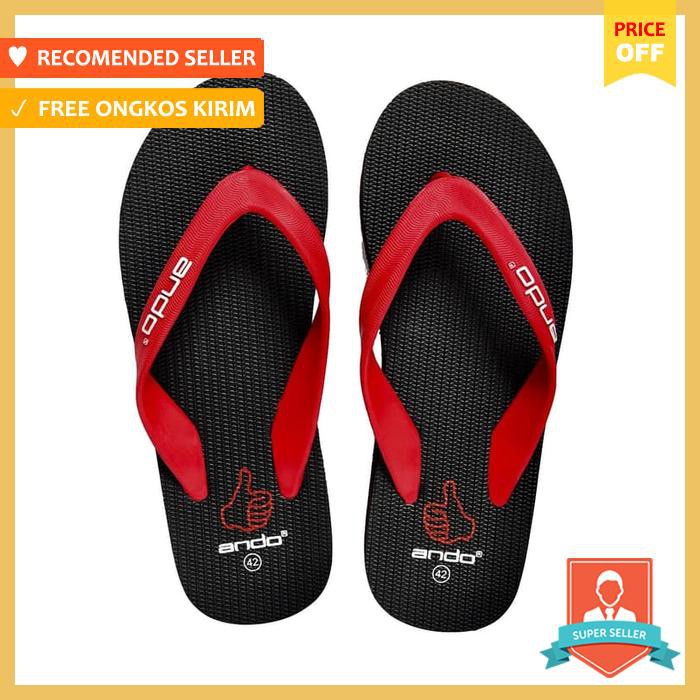 Sandal Pria - Sendal Jepit Pria / Sendal Pantai Ando Hawaii Black Red - Sepatu Pria