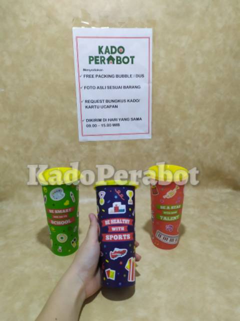 Gelas Karakter tutup - botol minum karakter murah - botol souvenir ulang tahun - botol warna warni