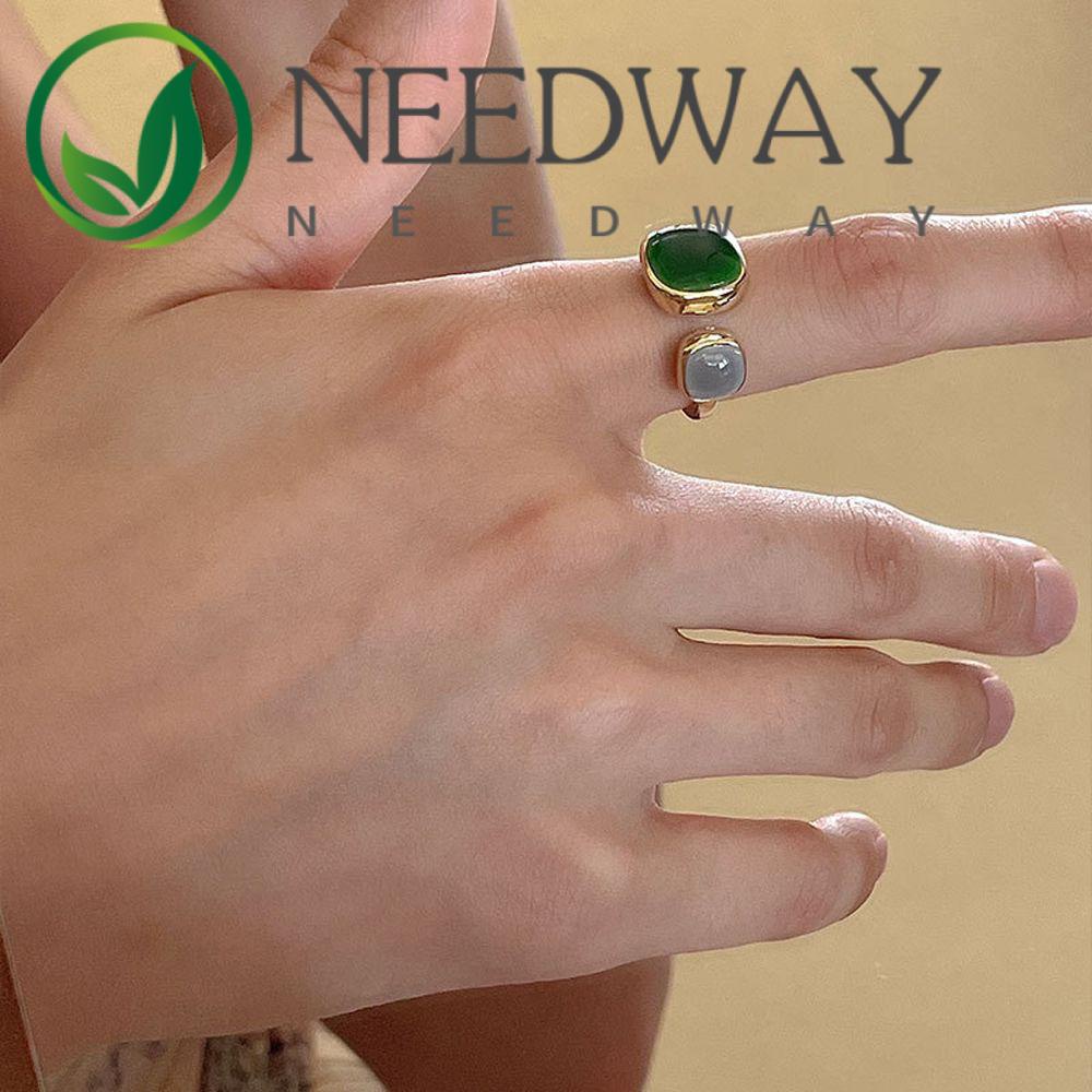 Needway  Trendy Women Opening Rings Gift Finger Jewelry Korean Finger Rings Dripping oil Hollow Metal Adjustable Zircon Vintage Crystal