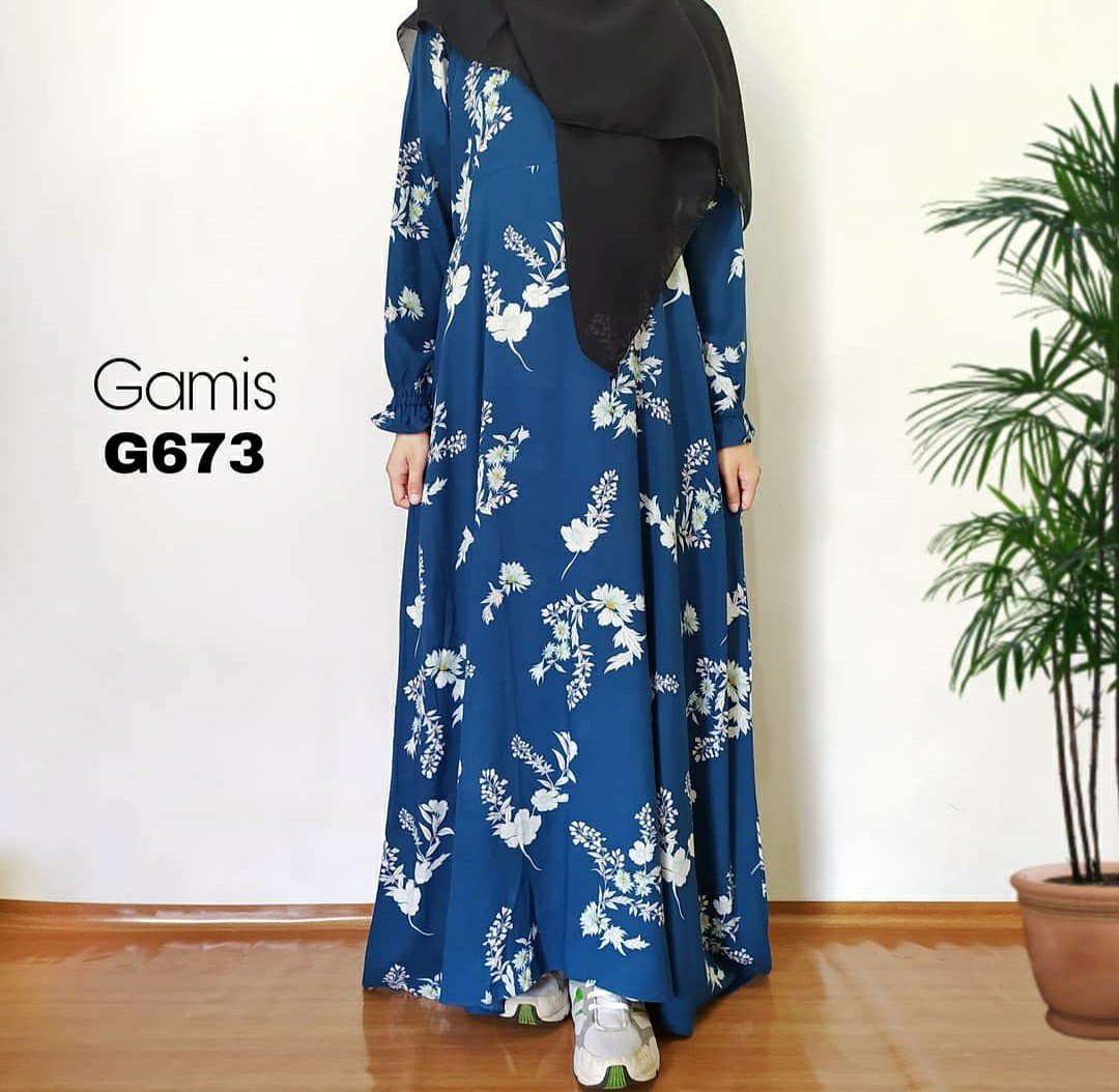 [cod] Gamis Rayon Viscose Discharge Motif Etnik Batik Bahan Adem, Jatuh