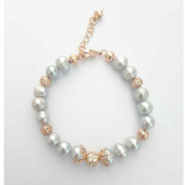 GELANG MUTIARA AIR TAWAR LOMBOK WARNA ABU-ABU