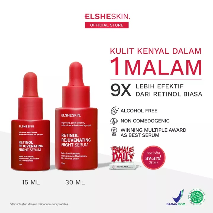 [BPOM] ElsheSkin Retinol Rejuvenating Night Serum 30ml Retinol (Kulit Kenyal dalam 1 Malam) / Serum Anti Aging / Elshe Skin / MY MOM